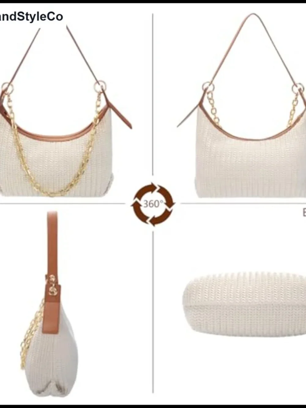 Woven Faux Leather Hobo Shoulder Bag with Zipper Closure